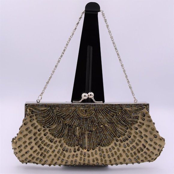 KHAKI GOLD - TRI-GOLD BEADED EVENING BAG - Picture 2 of 6